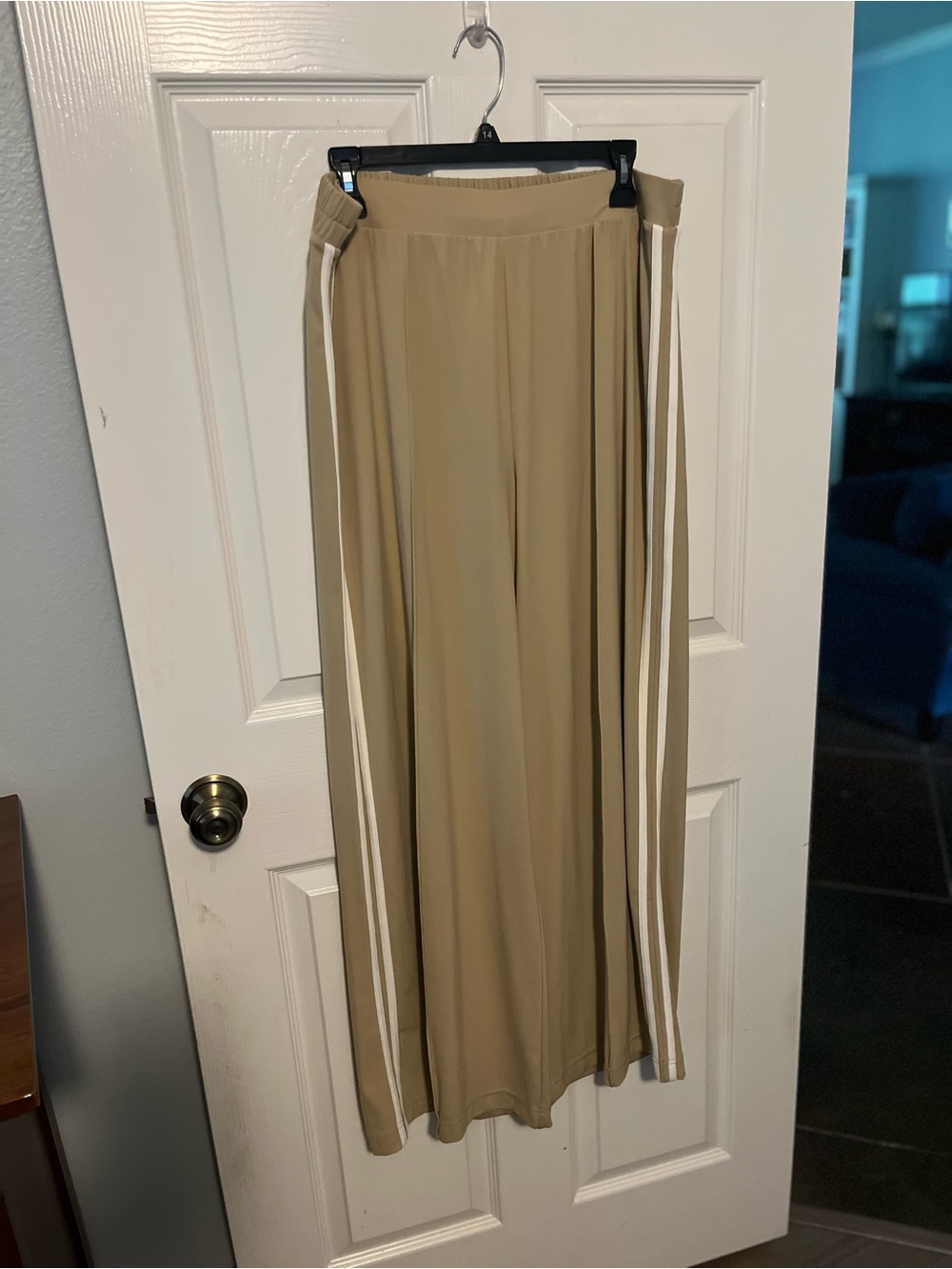 Lou and Grey Beige Wide Leg Track Pants with Side Stripes